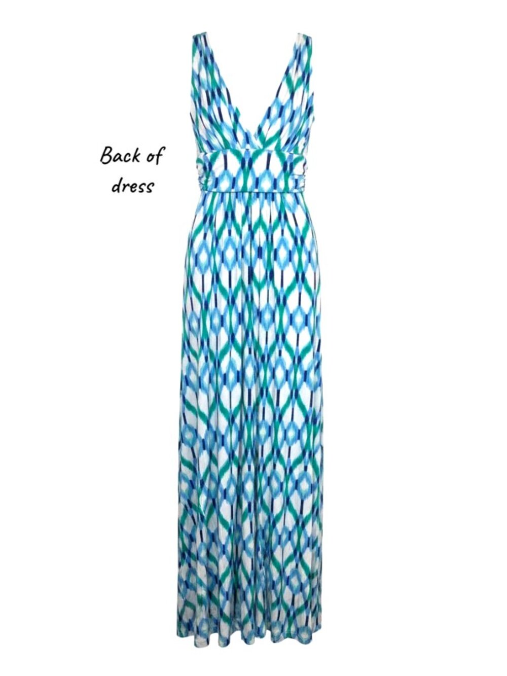TART Blue Green Ikat Print Plunge V Neck Maxi Dress Size Medium - Picture 2 of 15